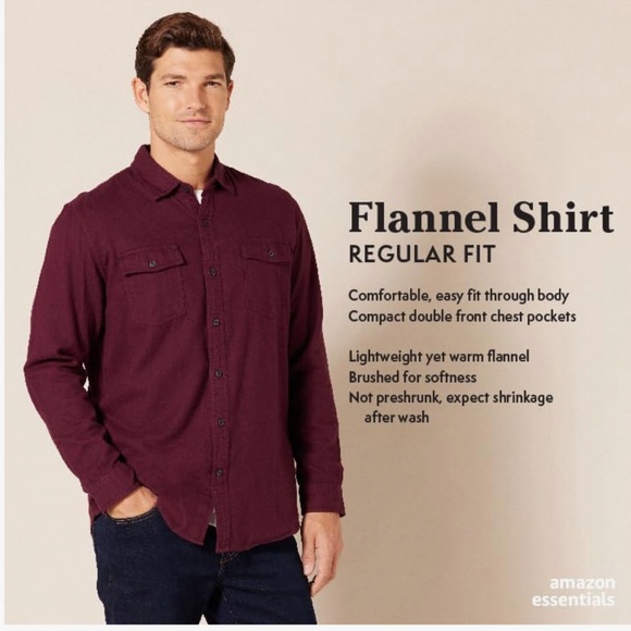 NWT Amazon Essentials Men's Regular-Fit Long-Sleeve Two-Pocket Flannel Shirt XL - Picture 4 of 8